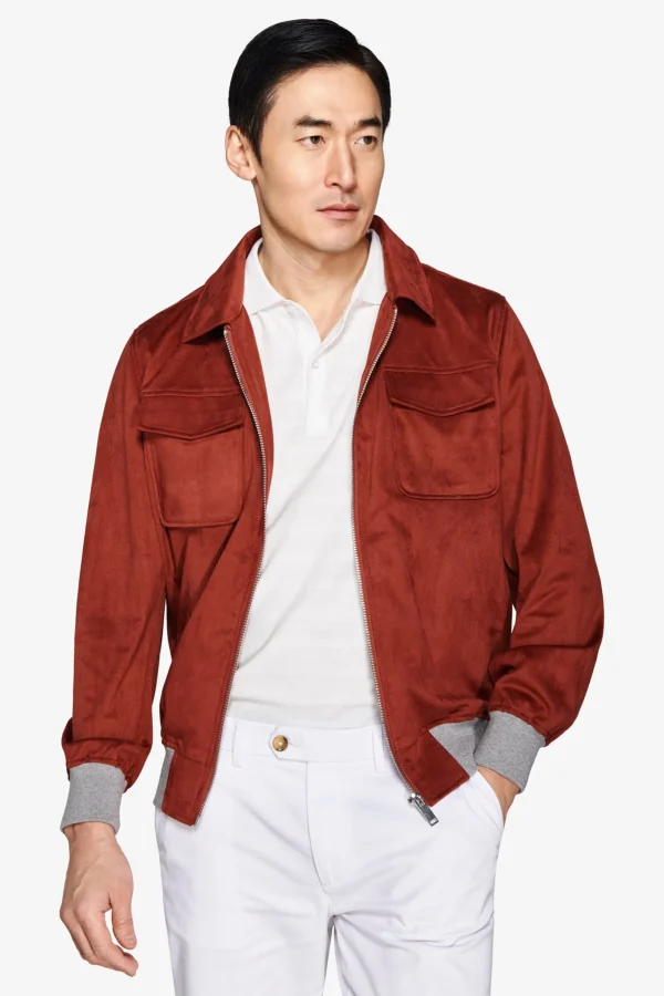 Giubbotto corto in ecosuede rosso mattone